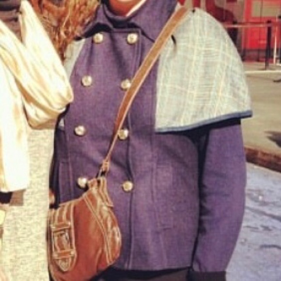 JOY JOY Navy & Plaid Wool Cape - Picture 3 of 7